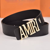 Amiri Belt black plain texture Golden deer logo